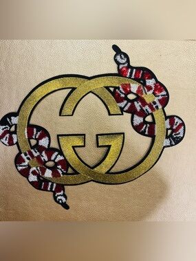 Gucci Gold Interlocking GG iron on Patch with Red, White & Black Snake